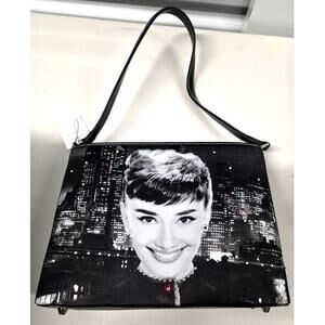 NWT Audrey Hepburn Shoulder Bag Purse Black White Rhinestone City Skyline Glam